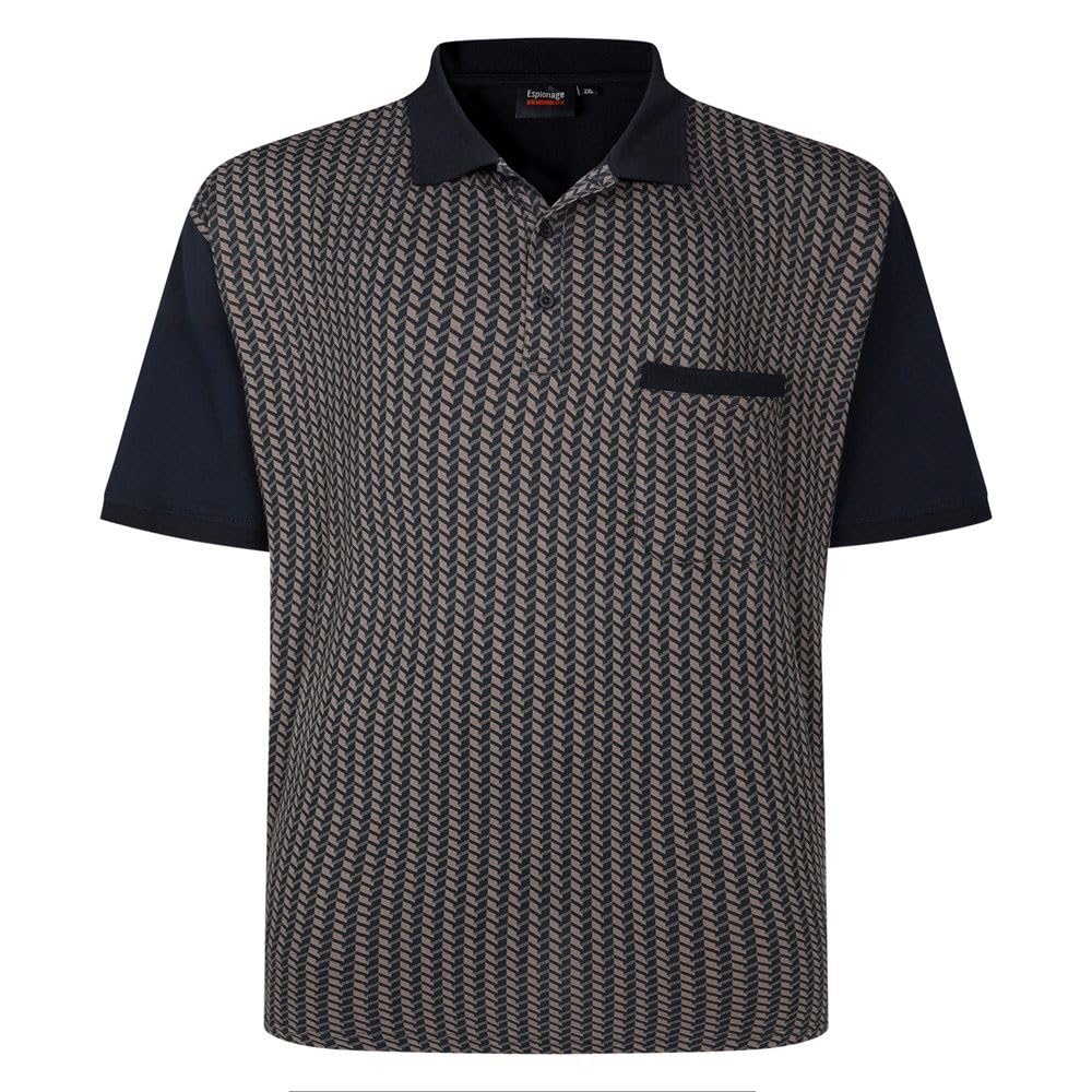 Espionage Geometric Front Panel Jersey Polo Shirt for Men in Navy, 4XL