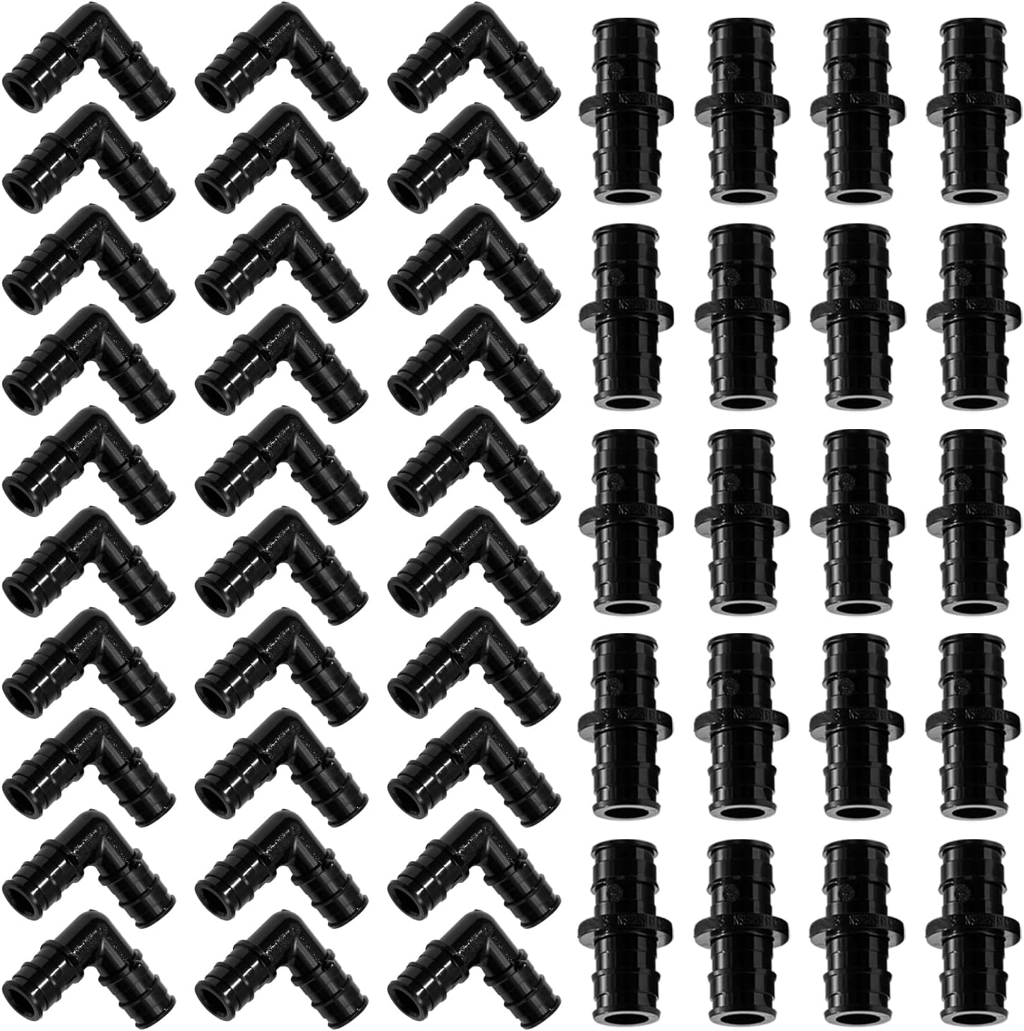 LIONMAX 1/2'' Expansion Pex Fittings 50 PCS, Poly Pex Expansion Fittings with 90 Degree Elbow (30 PCS) + Coupling (20 PCS), Compatible with UPONOR/WIRSBO and other Pex A Pipe, Lead Free