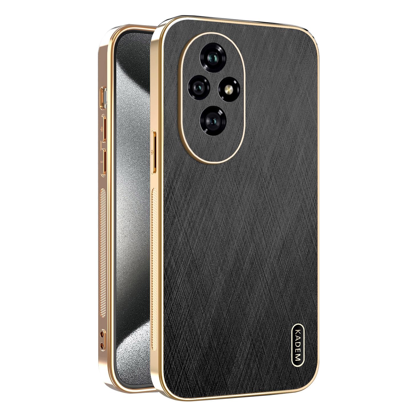 ILING Case for Honor 200 5G, Elegant Brushed Metal Design, Premium Leather Finish Case, Ultra Thin Soft TPU Silicone Bumper Anti-Shock Cover (Black) HONOR 200 5G Black/White