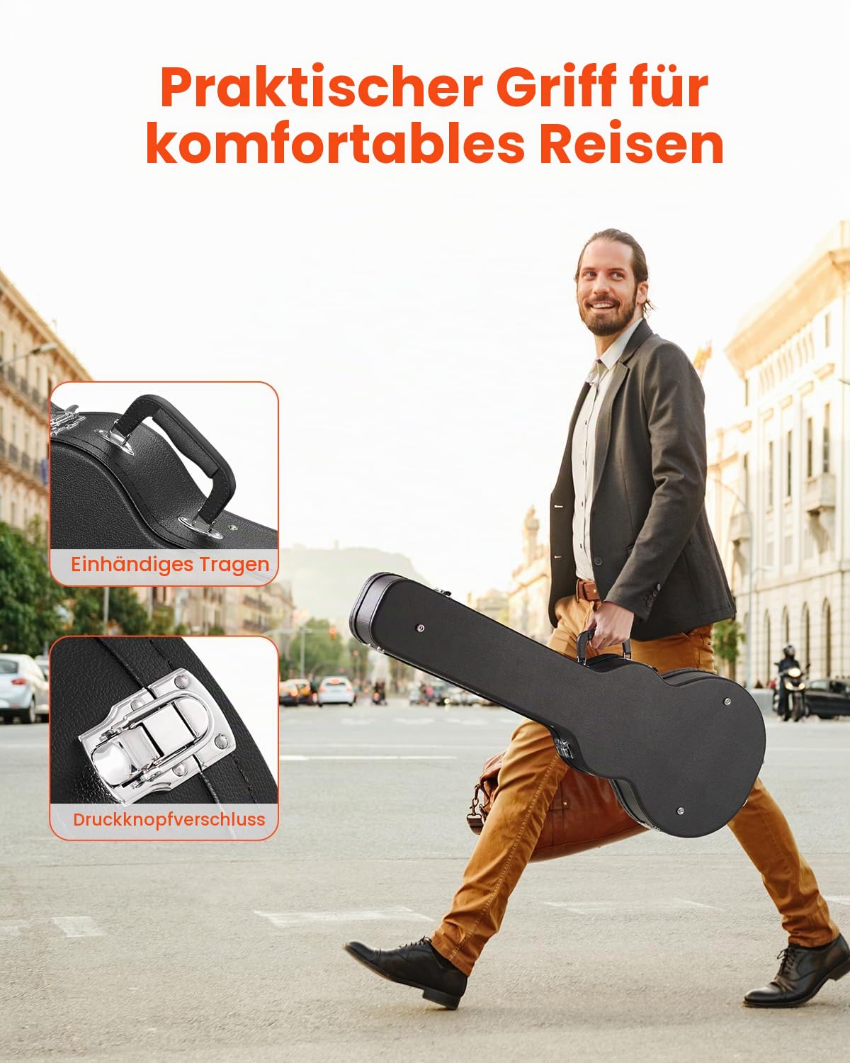 VEVOR Gitarrenkoffer, 105 cm kürbisförmiger Hartschalenkoffer für Gitarre, mit Schloss, Riegel, Schlüsselgriff, PVC-Polsterung, case, Hartschalen-Gitarrenkoffer, für 99 cm Les Paul-Gitarren, Schwarz