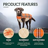 Vista 3 de Kuoser - Abrigo impermeable de invierno para perro, chaqueta reversible estilo británico, ropa para perro a cuadros, abrigo de nieve acogedor