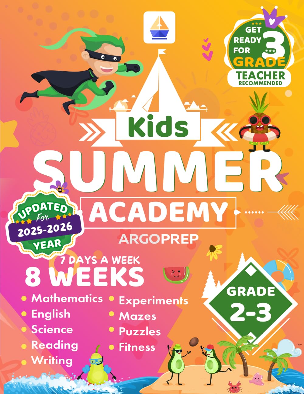 Kids Summer Academy by ArgoPrep - Grades 2-3: 8 Weeks of Math, Reading, Science, Logic, Fitness and Yoga | Online Access Included | Prevent Summer Learning Loss
