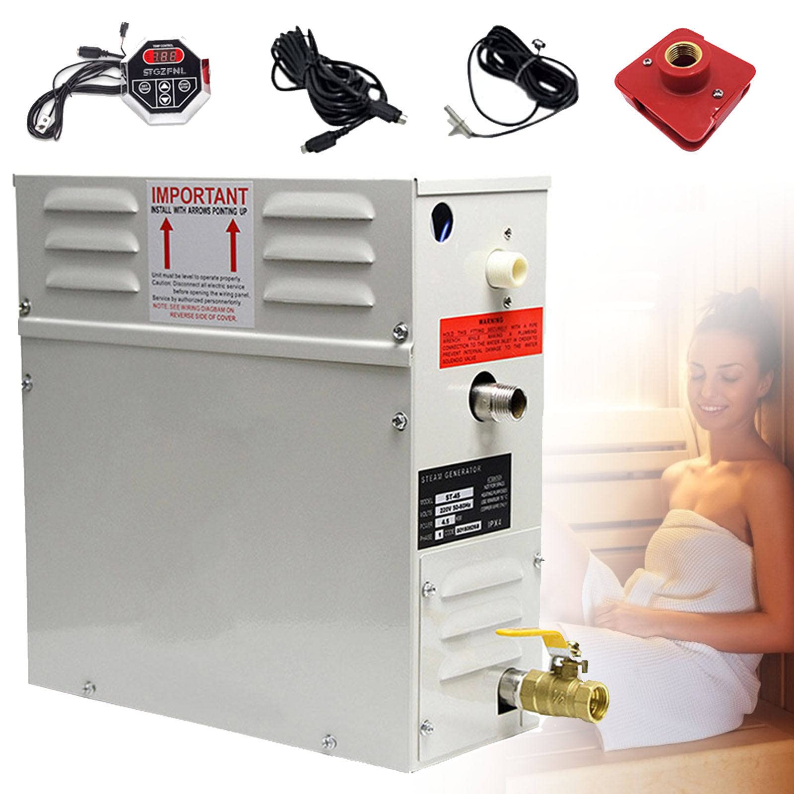 Generador de Vapor Sauna Ducha Baño Turco con Controlador Digital Calentador De Sauna EléCtrica,MáQuina De BañO De Vapor,para 3-21m³ Espacio Hogar,Spa,Baño,Calefacción de espacios 220V-6.0KW