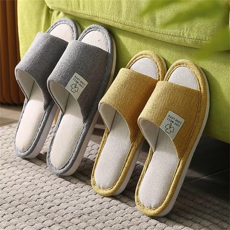 Women Men Breathable Cotton Linen Bathroom Slippers for Indoor Walking3