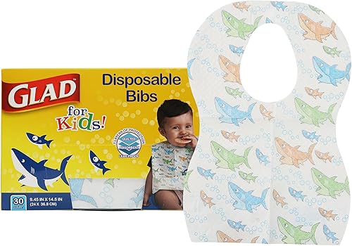 Glad For Kids Disposable Paper Bibs, 30 Ct - Disposable Bibs - Travel Bibs For Kids, Disposable Kids Bibs With Crumb Catcher