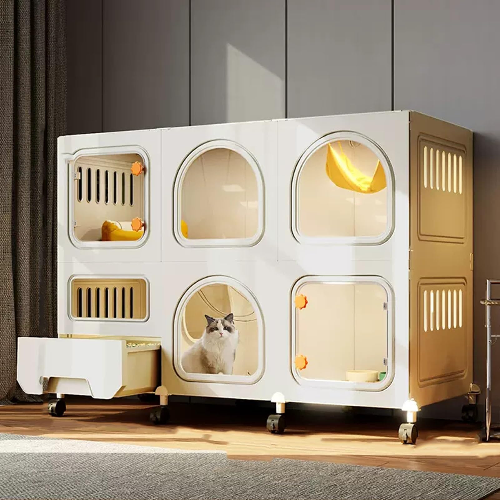 DIY White Cat Cage with Wheels, Large 2/3 Tier Playpen, Collapsible Kennel, Enclosure with Litter Box & Exercise Place