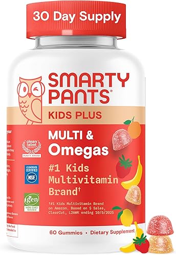 SmartyPants Gomitas multivitamínicas para niños, fórmula mejorada Omega 3 (DHAEPA), vitaminas D3, C, B12, B6, vitamina A, K y zinc, sin gluten, tres