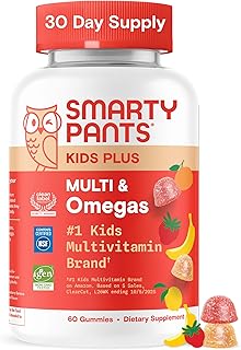 SmartyPants Kids Multivitamin Gummies, Omega 3 (DHA/EPA), Vitamins D3, C, B12, B6, Vitamin A, K & Zinc, Gluten Free, Three Fruit Flavors, 60 Count (30 Day Supply)