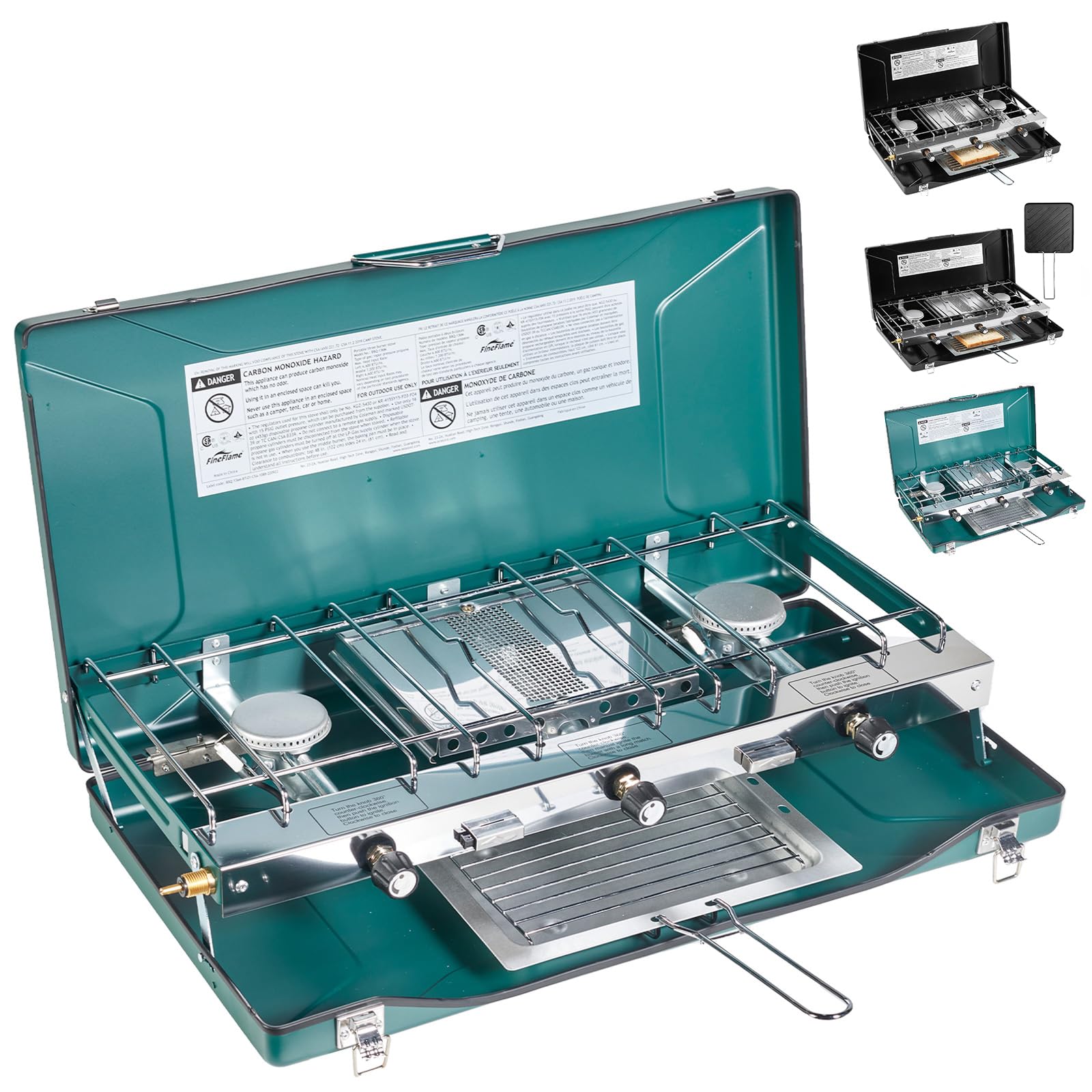 Camping Stove 3 Burner 20400 BTU Propane Portable Stove with Regulator, Toast Tray, Windshield for Car Camping BBQ Picnics Outdoor Cooking Camping Gas Stove