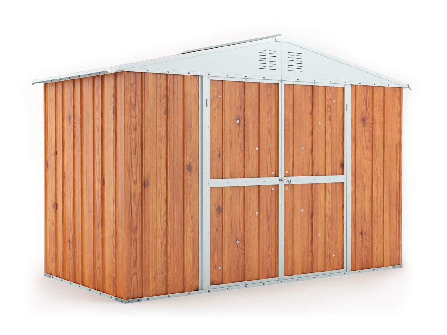 Notek Srl Box in Acciaio Zincato Casetta da Giardino in Lamiera 3.27 x 1.55 m x h2.17 m - 114 kg - 5.06 Metri Quadri (Finitura Legno)
