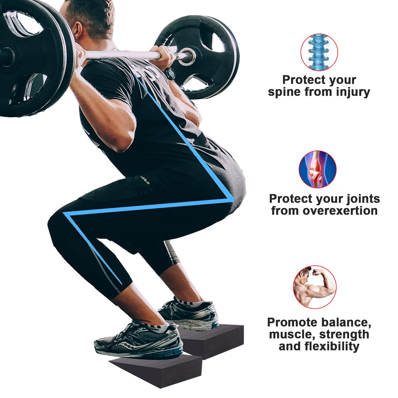 Tavola Inclinata & Cuneo per Squat 2 Pezzi, Rialzo per Talloni per Attività e Stabilità, Blocco per Mobilità e Stretching per Squat Profondi, in Schiuma EVA (23x15x5,5 cm)