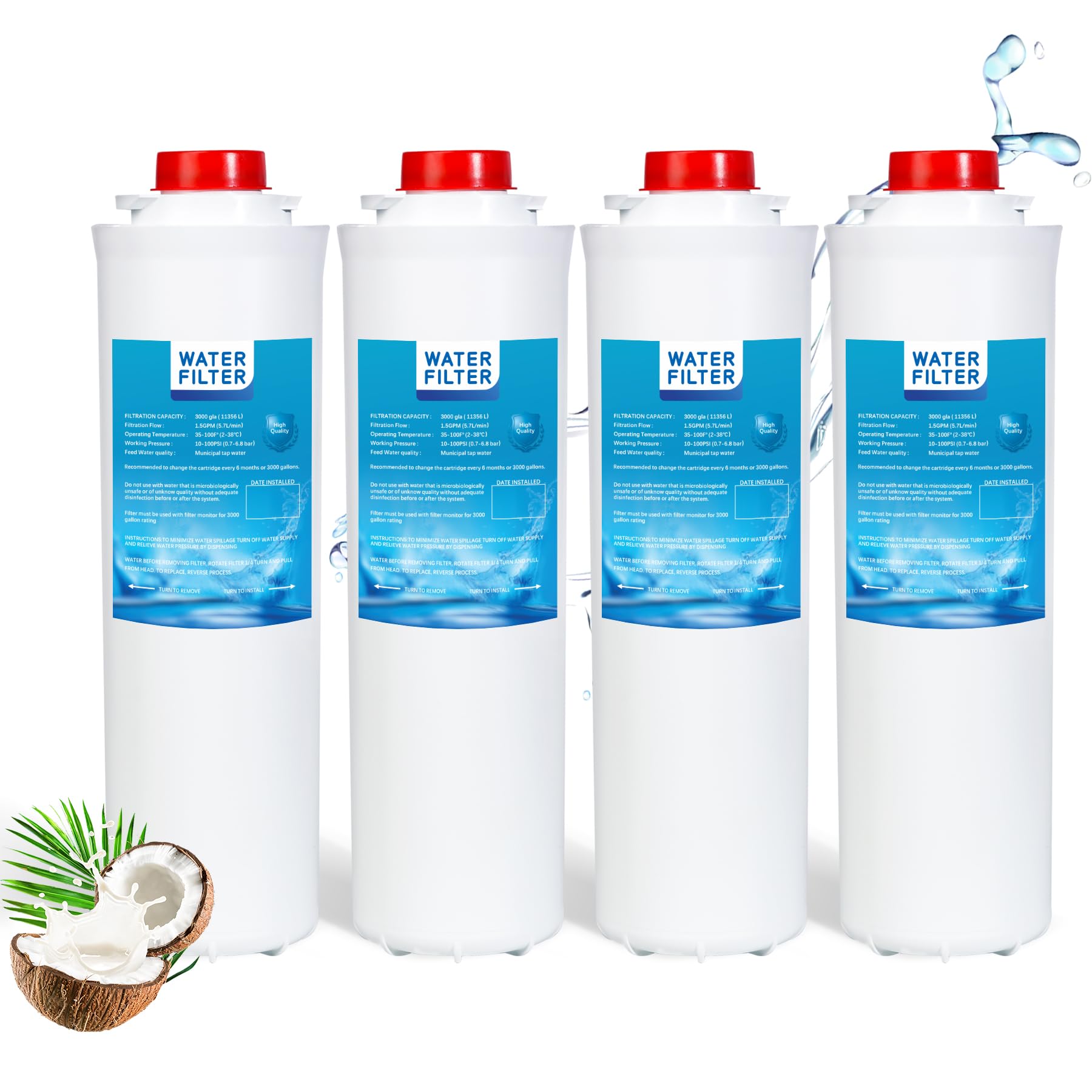 51300C, Replacement for Elkay 51300C, Replacement 55898C Filters, Replacement Bottle Stations Compatible with Ezh2o Filter ERF750, 55898C, EWF3000 (No Chip 4-Pack)