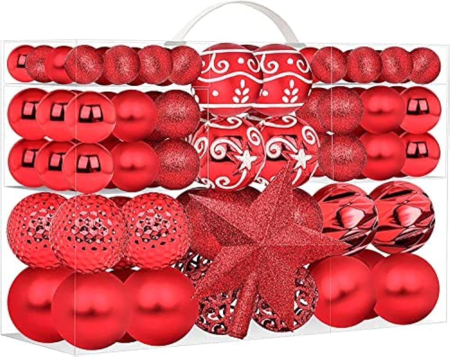 Doeunner 101 Piece Christmas Balls Ornaments Set with Xmas Tree Topper, Christmas Tree Hanging Balls Shatterproof Hanging Ball Ornaments Holiday Party Christmas Decoration Balls for Christmas (Red)