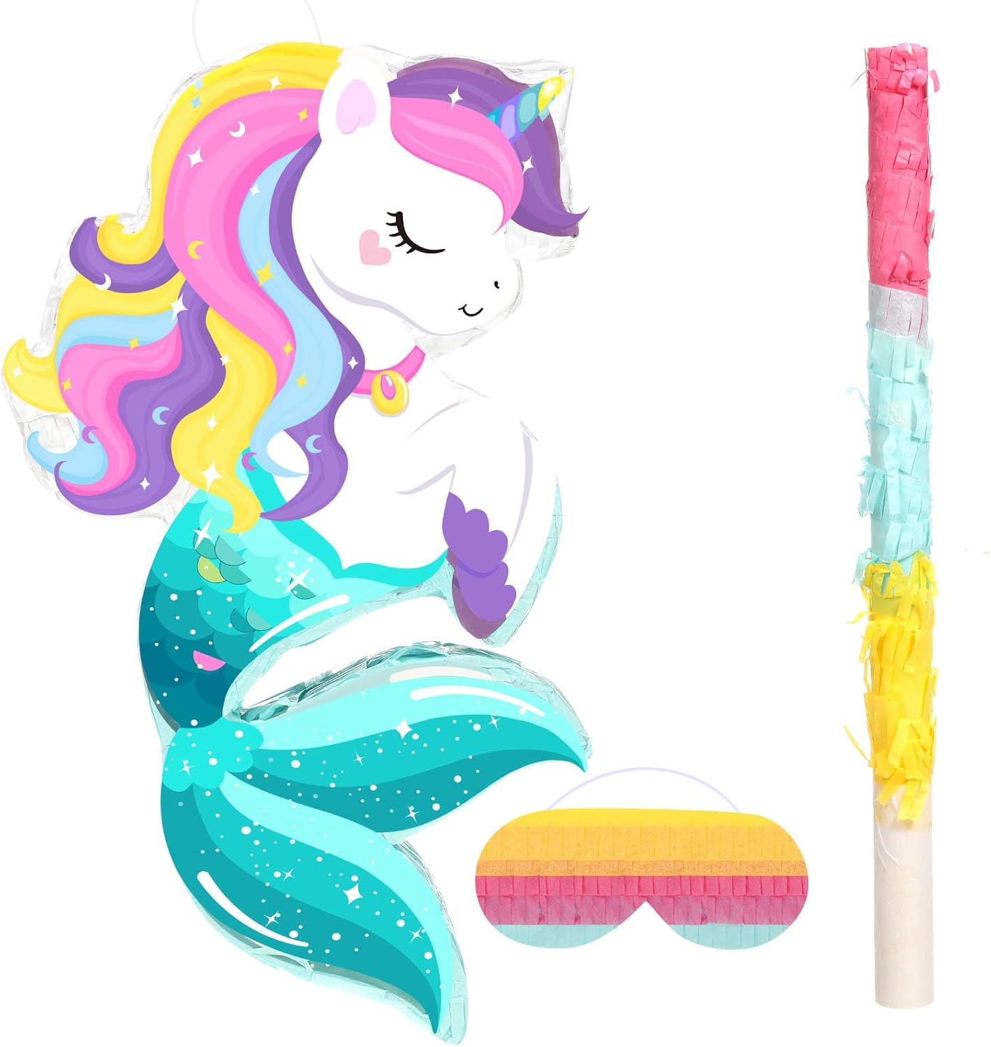 Small Unicorn Piñata with Piñata Stick Blindfold and Confetti Rainbow Unicorn Piñata for Girls Birthday Party Pink Unicorn Party Supplies for Princess Parties Fiestas Decorations(Unicorn Mermaid)
