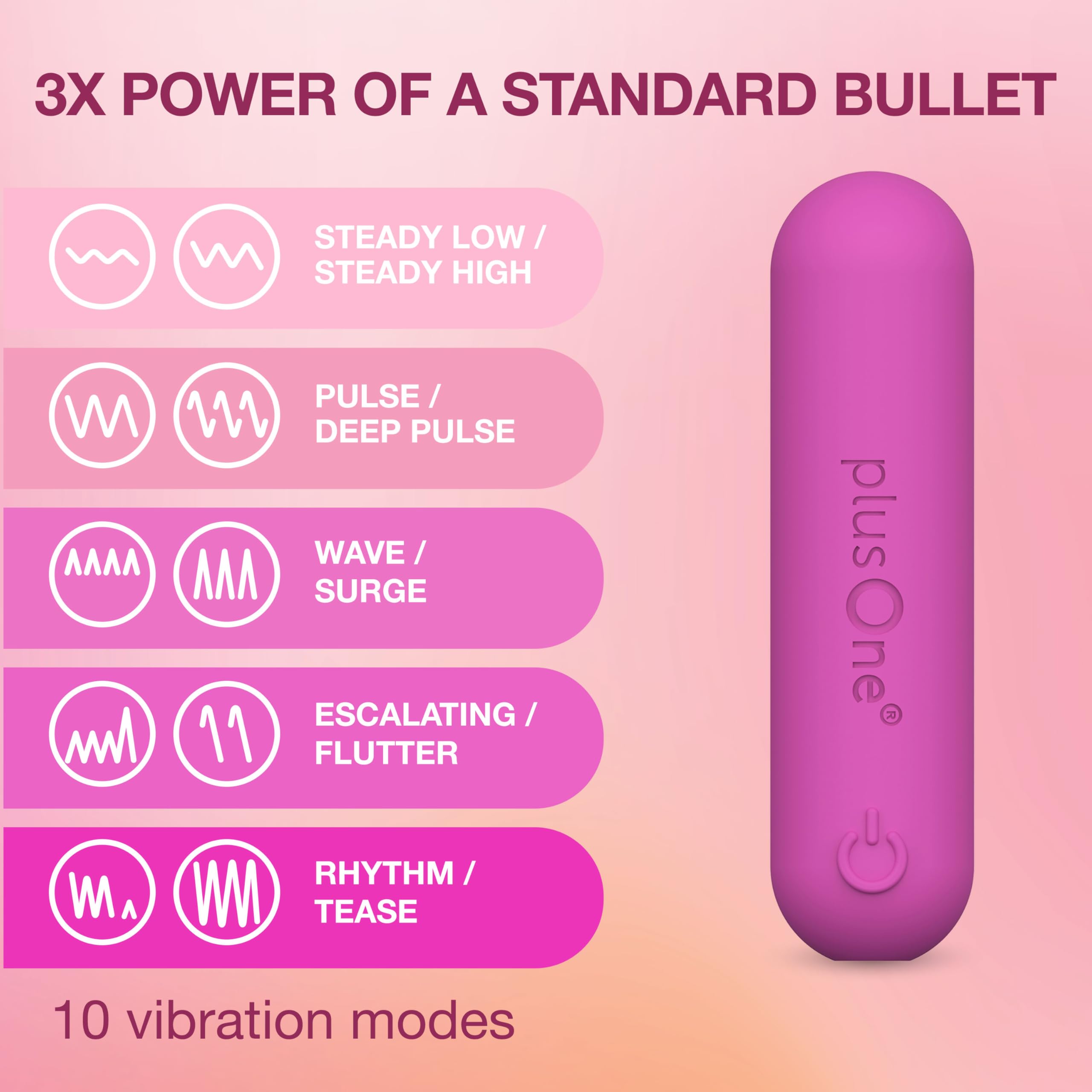 plusOne Bullet Vibrator for Women - Mini Vibrator Made of Body-Safe Silicone, Fully Waterproof, USB Rechargeable - Personal Massager with 10 Vibration Settings: Dark Pink Mini