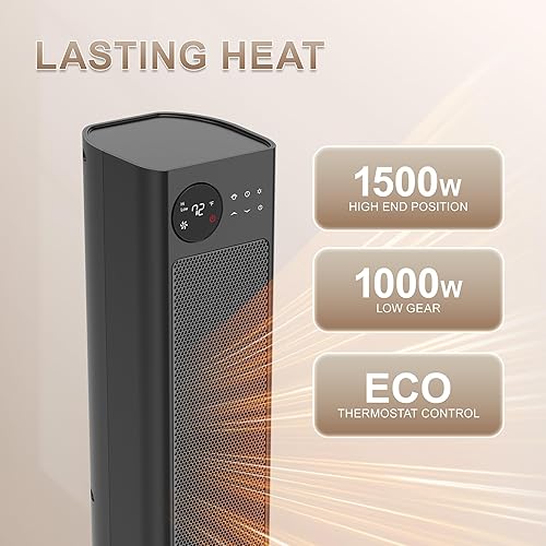Miniatura 2 de 30" Tower Space Heater with Oscillation Child Safety Lock 12H Timer Remote Control Overheat & Tip-Over Protection 1500W Electric Heater for Large