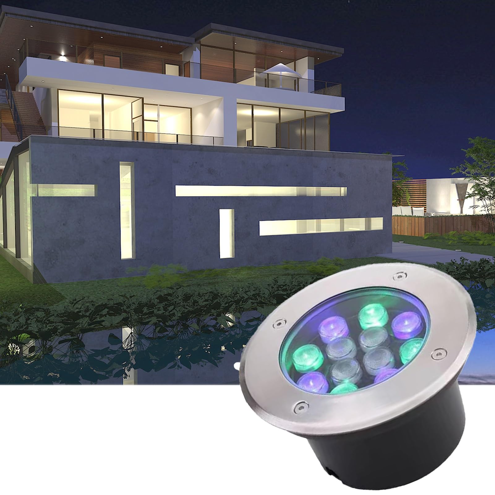 Incasso Faretto Subacquei - 12/24V Faretto Incasso A Terra, Faretto Subacqueo Impermeabile IP68, Faretto Da Terra A LED Con Cambio Di Colore RGB, Per Giardino, Faretti Per Piscina, Con Telecomando(24V
