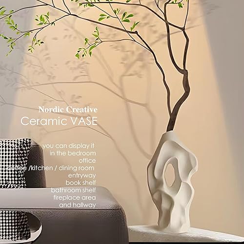 Miniatura 5 de Jarrones blancos para decoración del hogar, jarrón blanco alto y abstracto moderno para decoración del hogar, decoración blanca para mesa de sala de