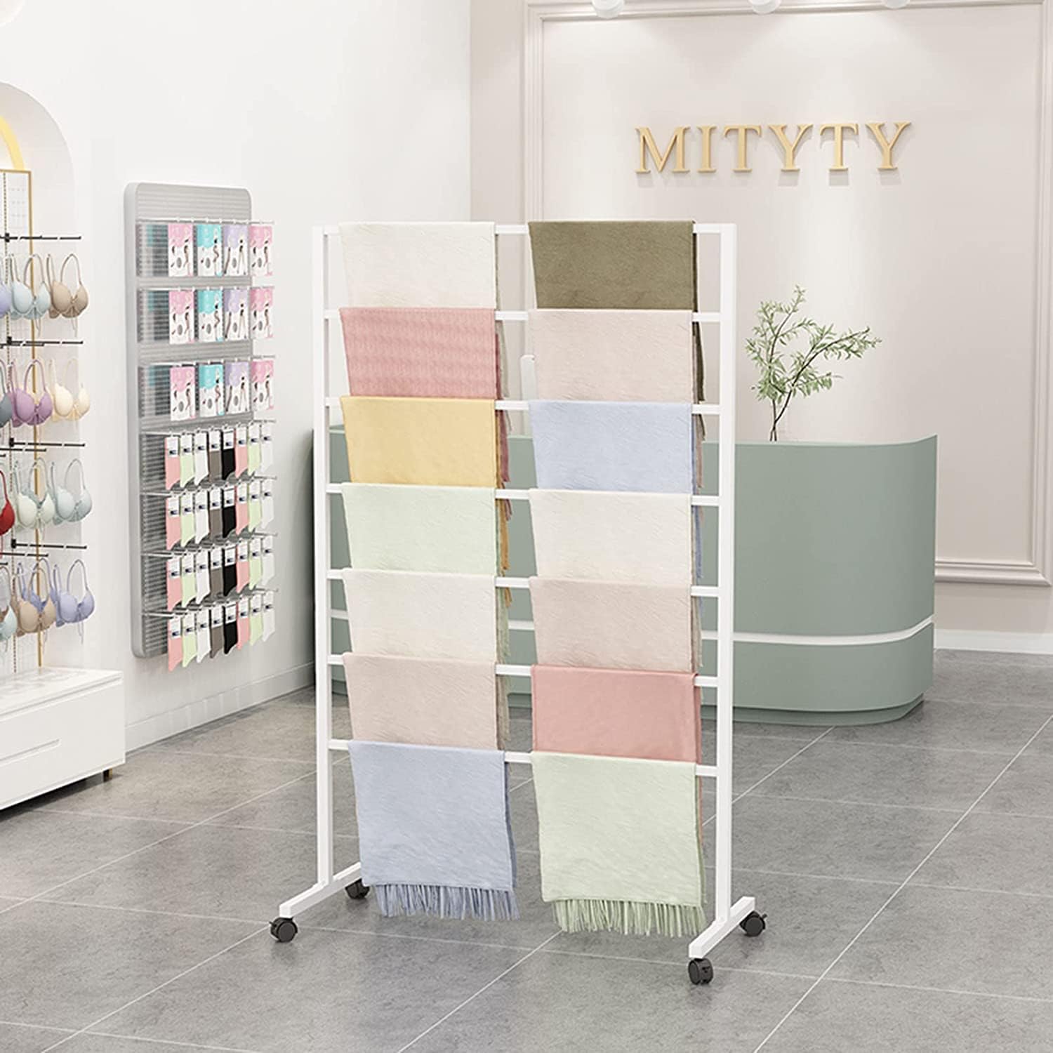 Metal Scarf Display Rack with Wheels, Commercial Clothing