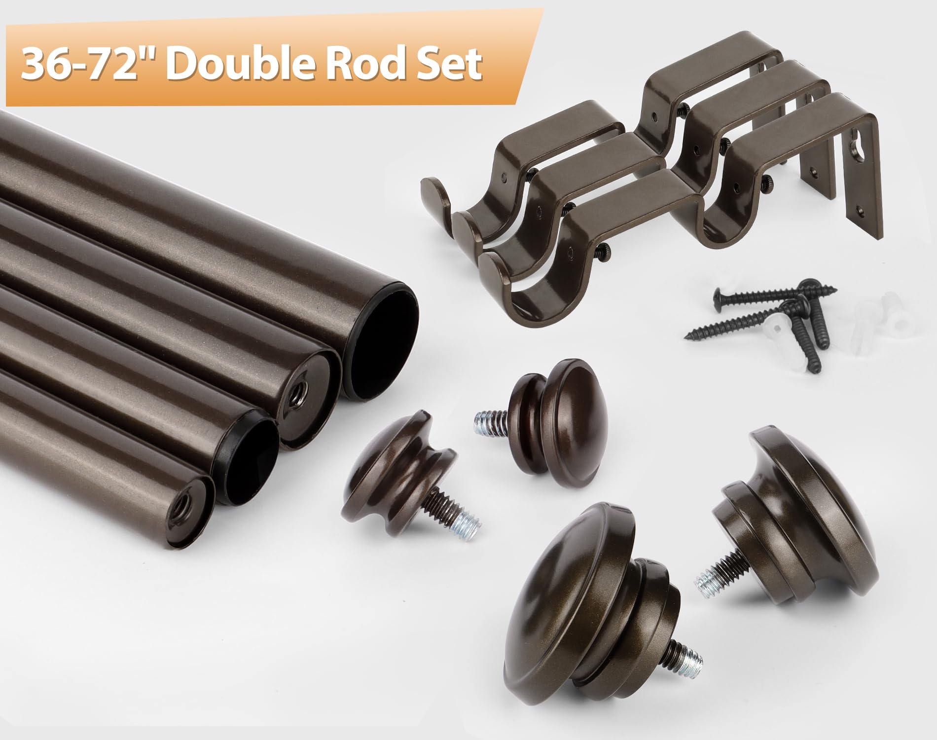 TONIAL Barras de cortina dobles de 1 pulgada para ventanas de 36 a 72 pulgadas (3 a 6 pies), barra de cortina decorativa resistente para ventanas de 24 a 68 pulgadas (2 a 5 pies) con remate de tapa