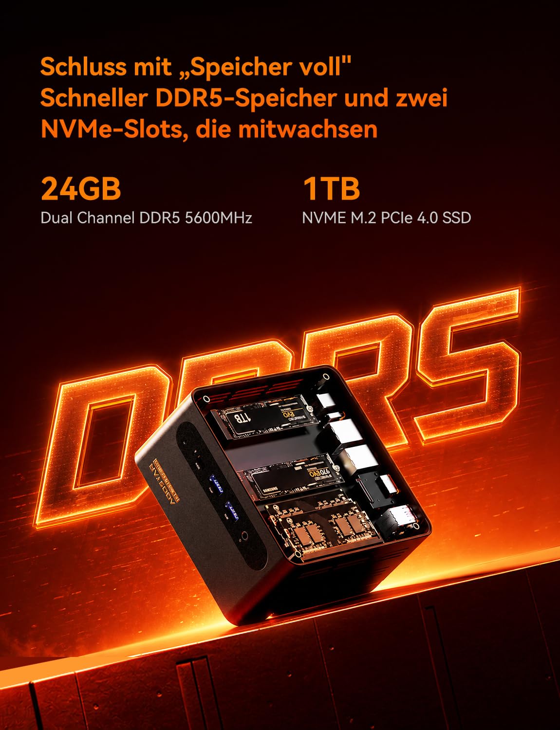 AOOSTAR G-FLIP H255 Mini PC, AMD Ryzen 7 H255 (8C/16T, fino a 4,7 GHz), Mini PC Gaming con 24 GB DDR5 RAM 1 TB PCIe 4.0 SSD, Mini Computer Desktop con WiFi 6 e Dual 2.5G LAN per Ufficio e Gaming