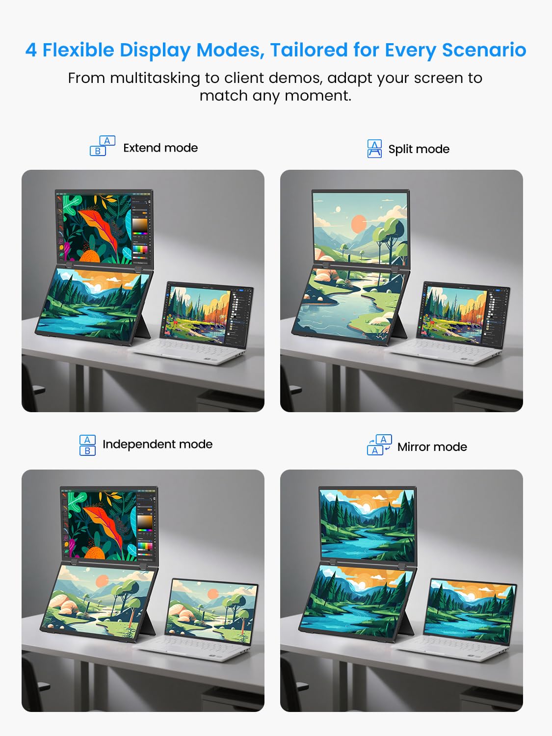 UPERFECT Delta 15,6" Podwójny Przenośny Monitor do Laptopa 1080P HDR 360° Składany Potrójny Monitor z Podstawką do Laptopa, Komputera, Telefonu, Konsoli do Gier (Nie Wymaga Sterowników)