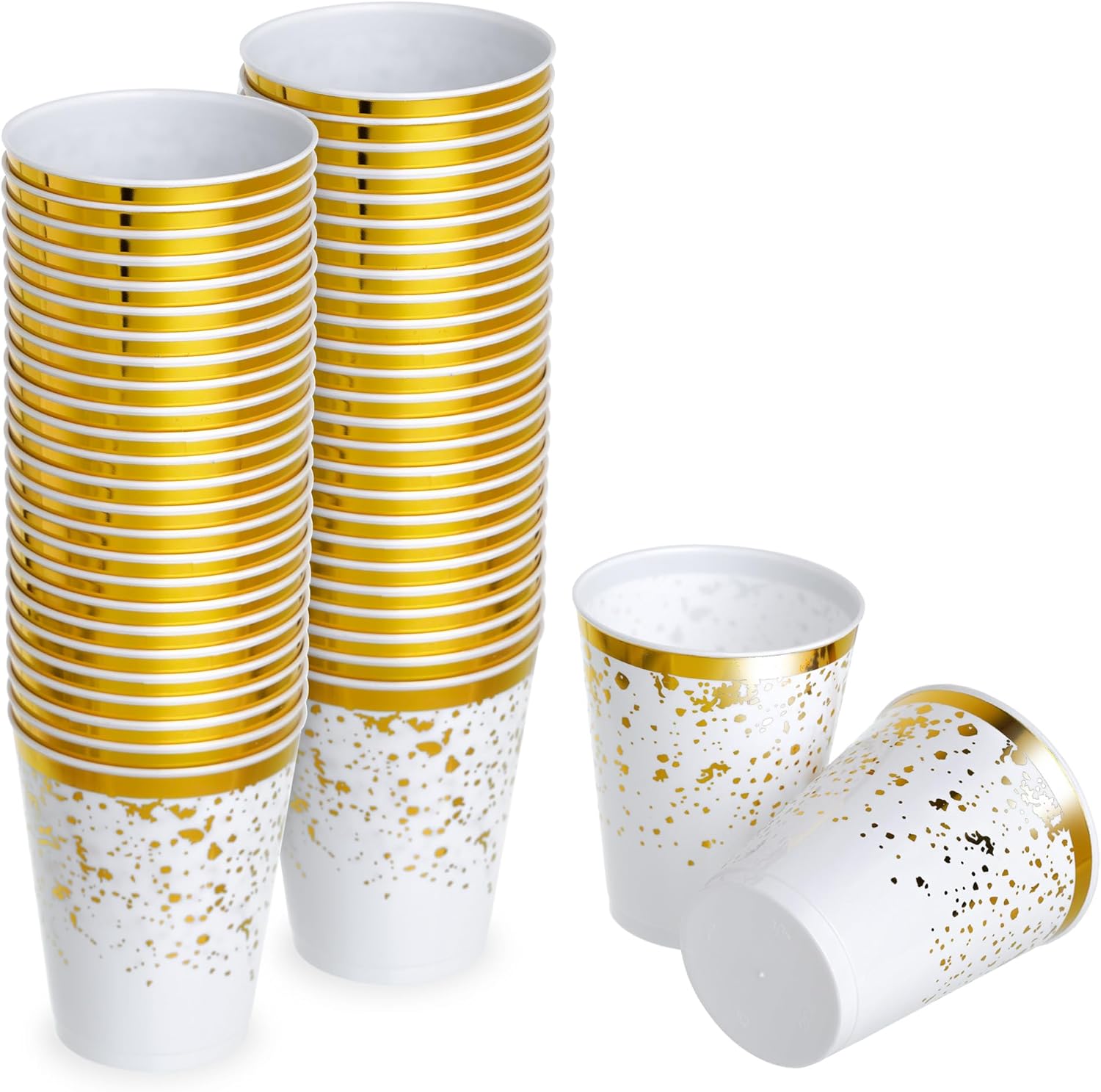 euro disposables Pack of 50 White and Gold 8oz Plastic Drinking Cups