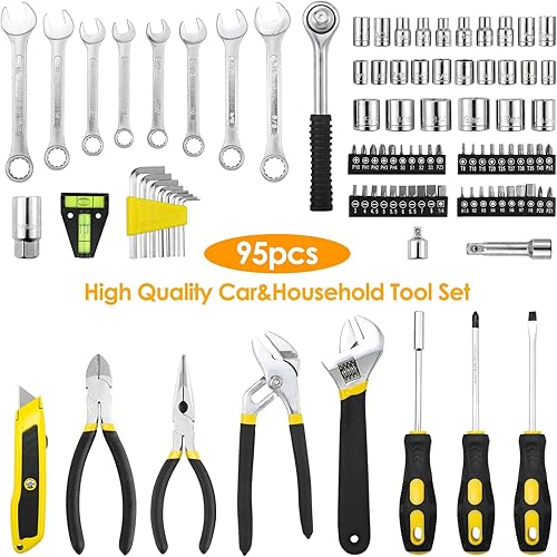 Miniatura 4 de TLGREEN Juego de herramientas de 95 piezas, kit de herramientas, juego de herramientas mecánicas, caja de herramientas portátil con llave ajustable,