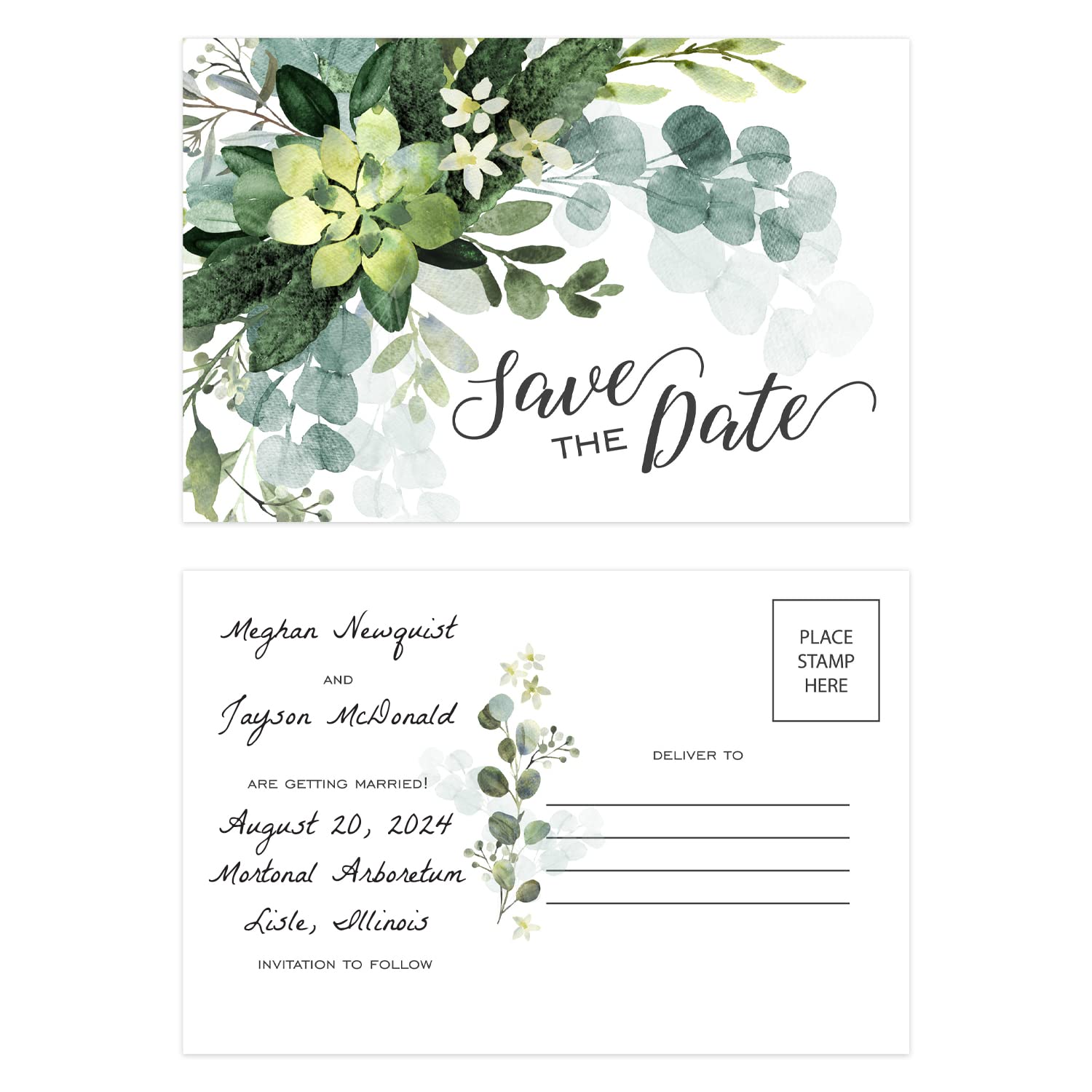 SBLABELSPersonalized Lush Greenery Save The Date Postcards / 50 Beautiful Mailing Postcards / 4" x 6" Elegant Botanical Wedding Fill In Flat Note Cards/Made In The USA