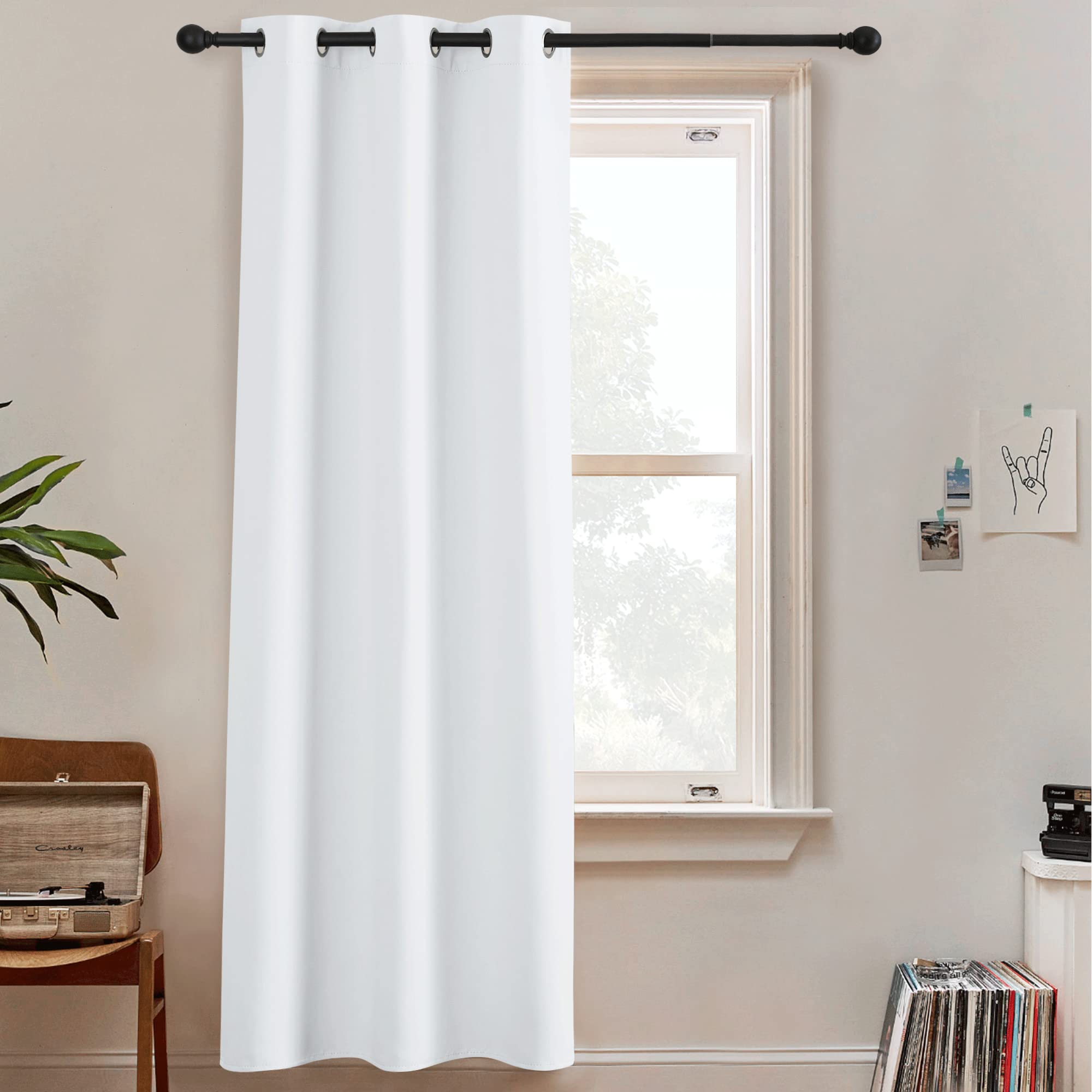 RYB HOME White Curtains 108 inches Long Room Darkening Room Seperating Divider Privacy Drapes for Patio Door Home Theatre Backdrop Living Room Window Decor, 1 Panel, Pure White, W 60 x L 108 inch