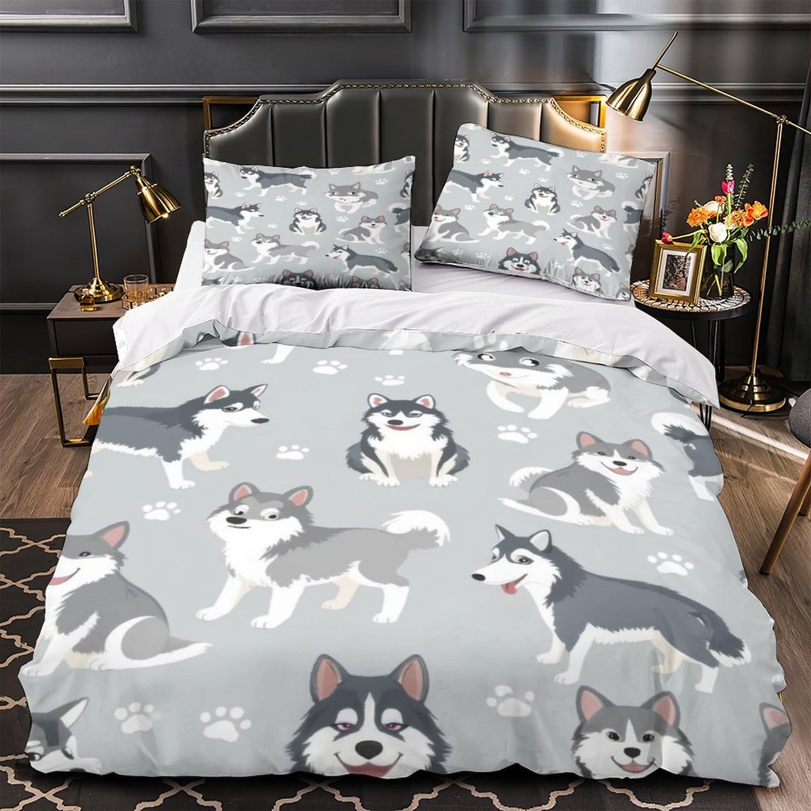 Housse de couette husky imprimé 3D avec fermeture éclair douce