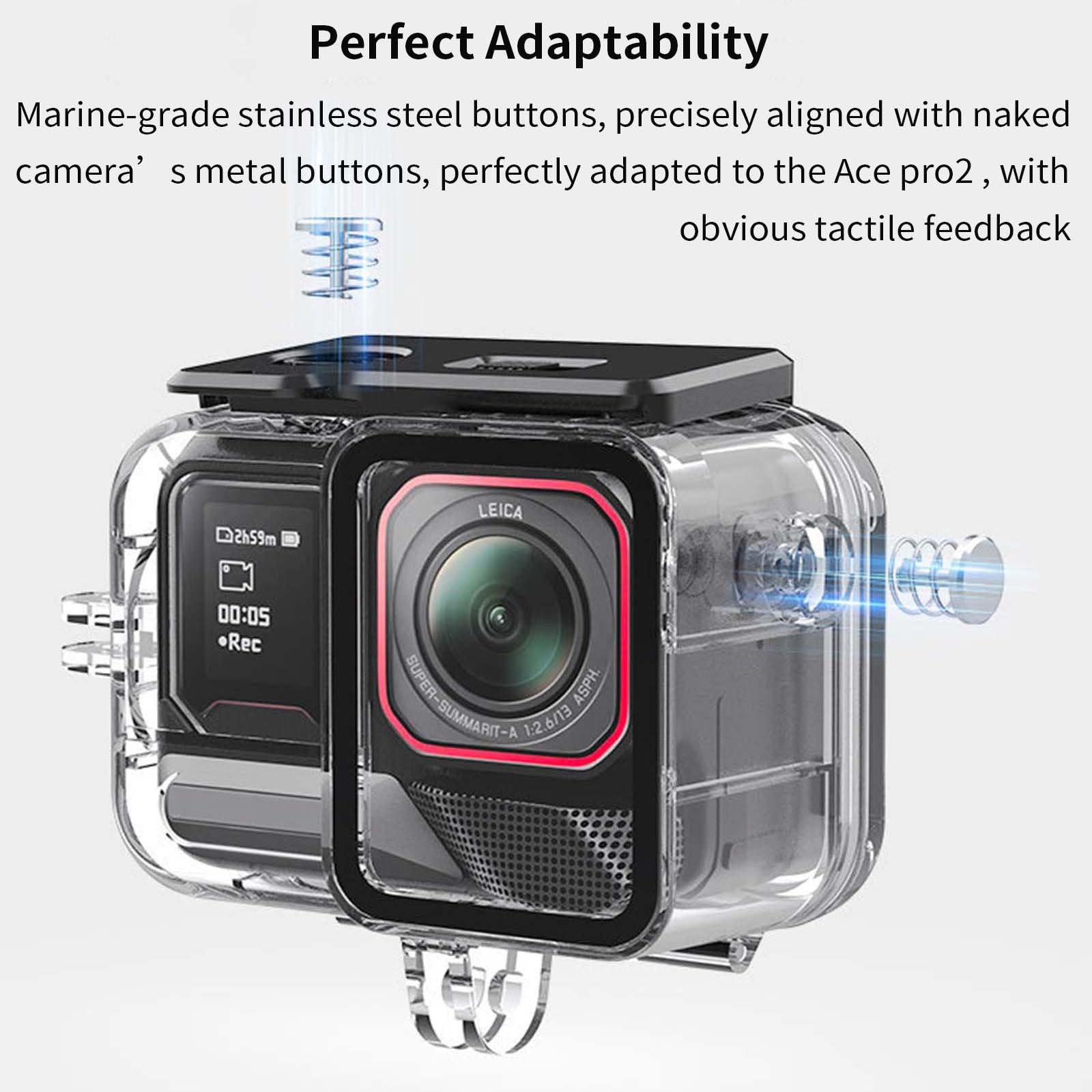 Custodia subacquea da 45 m per Insta360 Ace Pro 2, custodia protettiva impermeabile, custodia protettiva per accessori per action camera Insta360 Ace Pro, con adattatore e vite di fissaggio