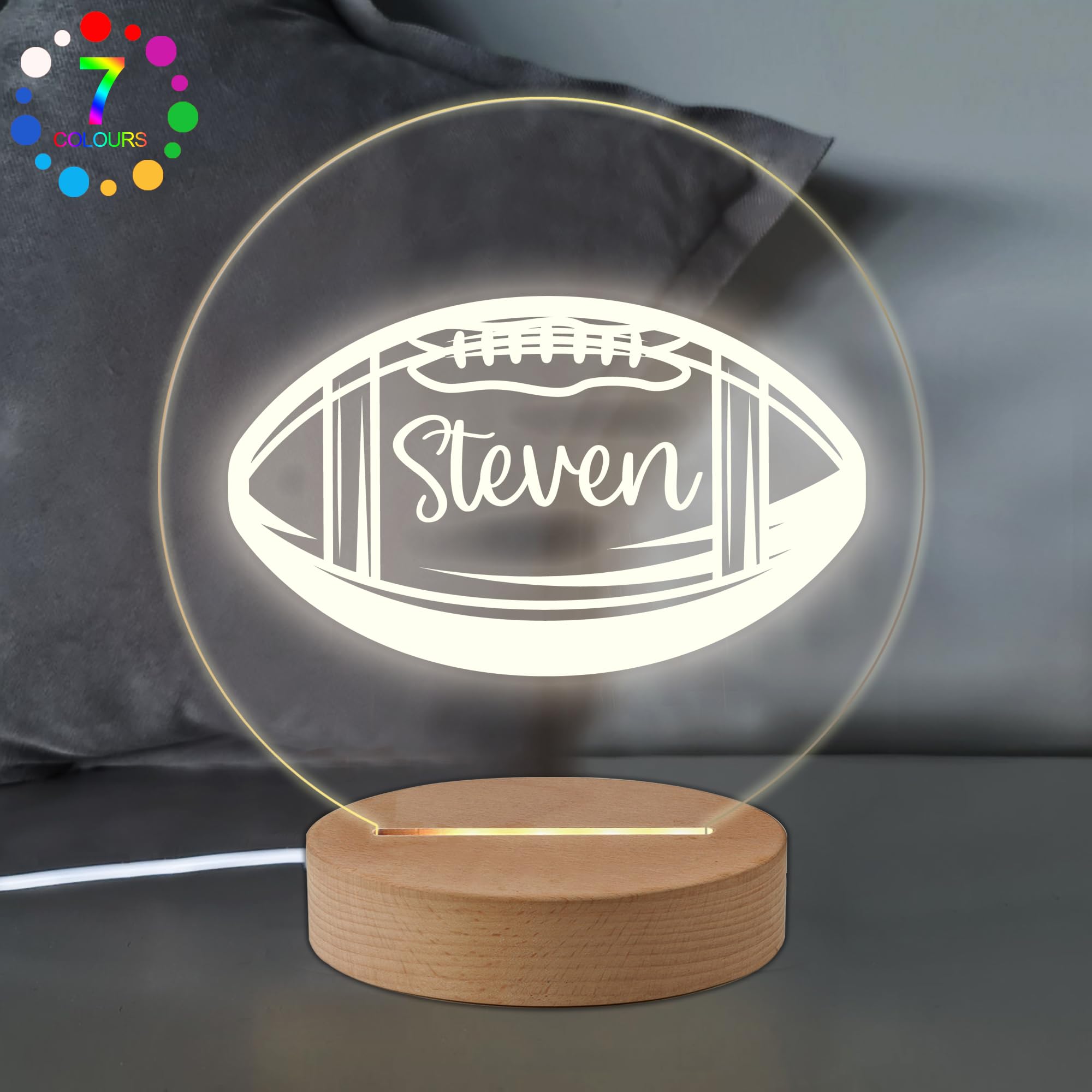 EDSG Personalised Rugby Night Light Gifts Baby Night Light Bedroom Decor for Christmas Birthday Custom 7 Colors Acrylic Night Lamp Gift with Any Name for Boys Kids Toddler Newborn(Design 3)