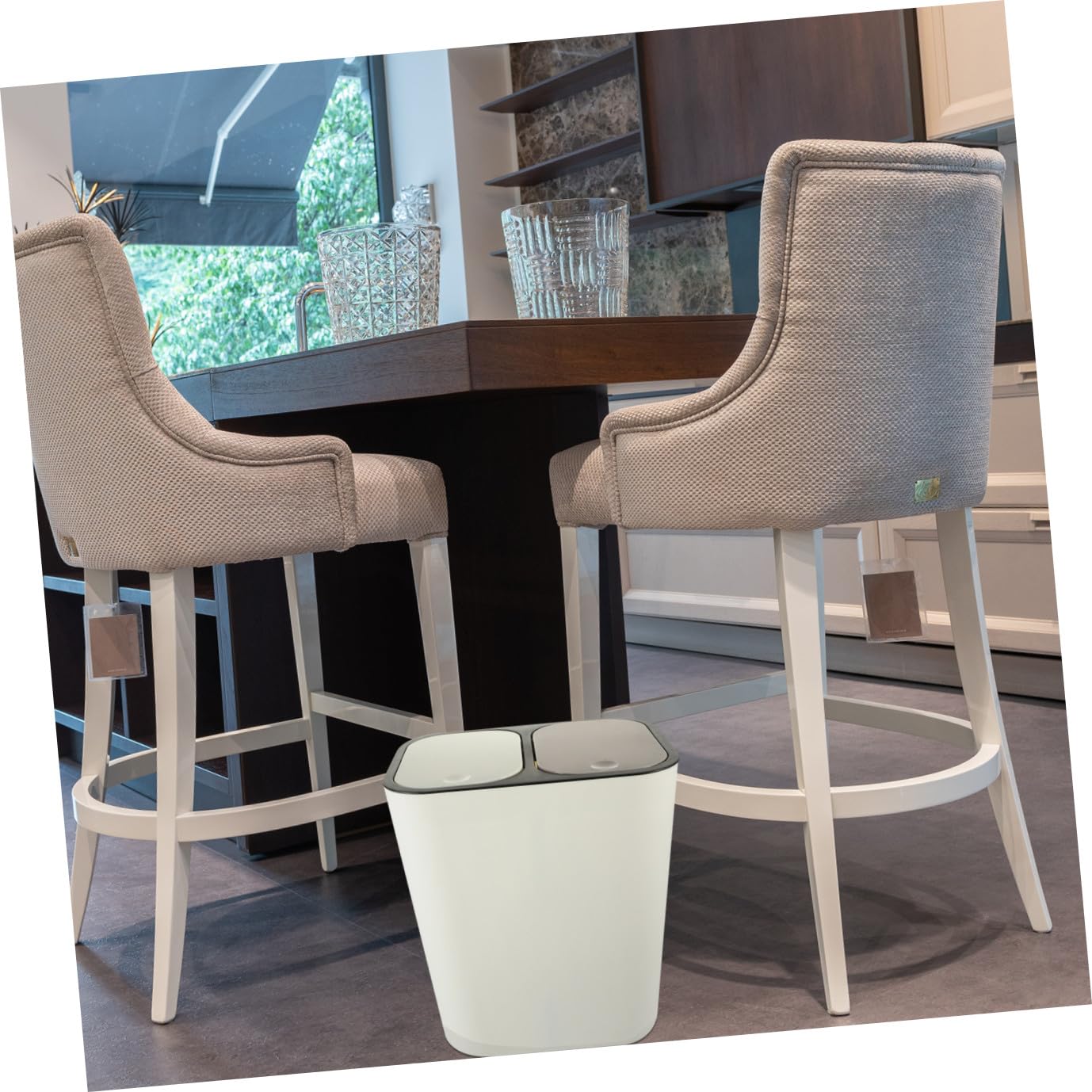 Basura Apertura Doméstico de Tapa Compartimento Cubo de Doble Simple por Presión, Material Pp, Diseño Sanitario y para Cocina y Baño
