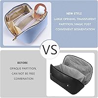 Vista 4 de XASRVIR Bolsa de maquillaje para mujer, bolsa de maquillaje de viaje de gran capacidad, bolsa de maquillaje plana portátil de gran apertura, bolsa