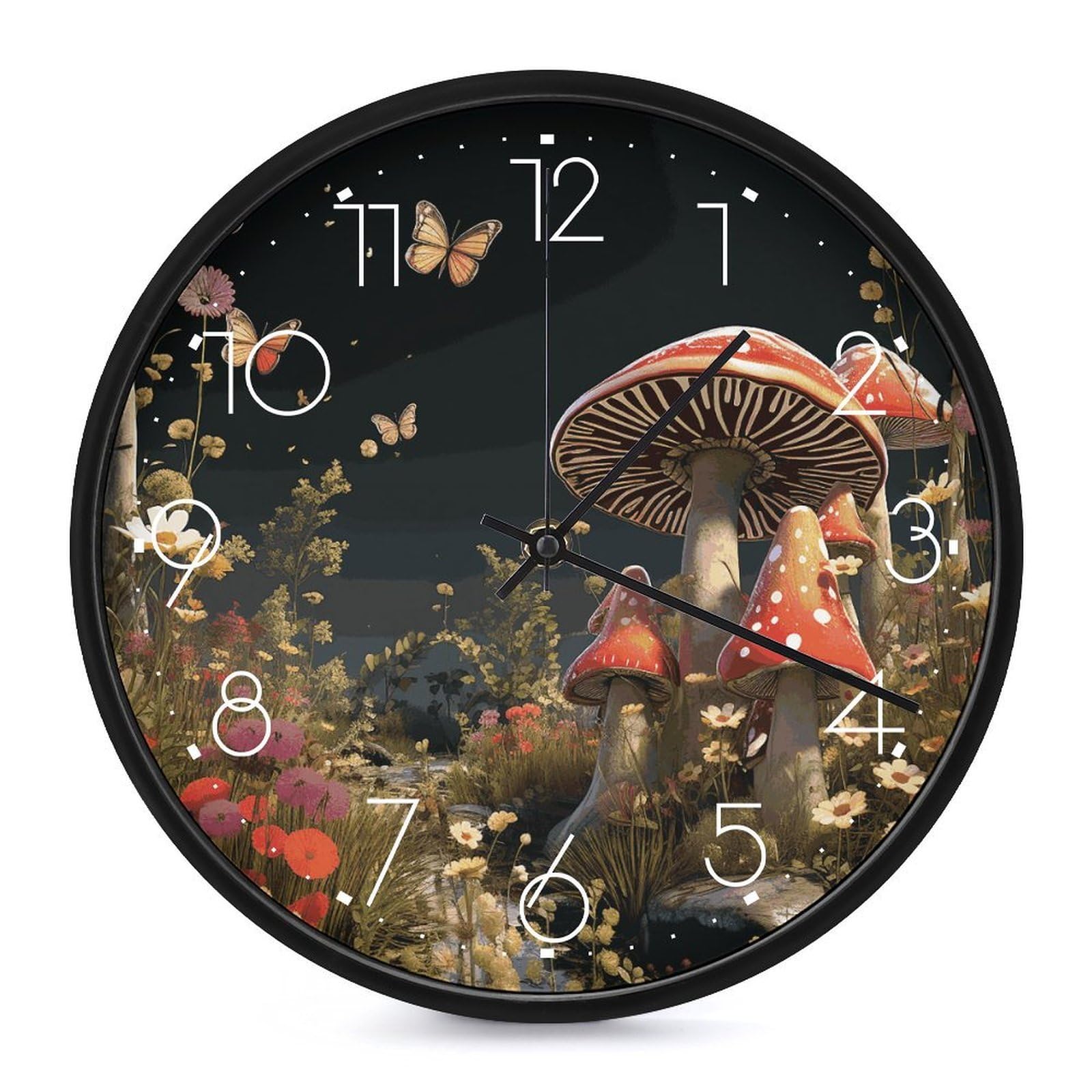 Horloge murale moderne silencieuse à piles design champignon vintage salon