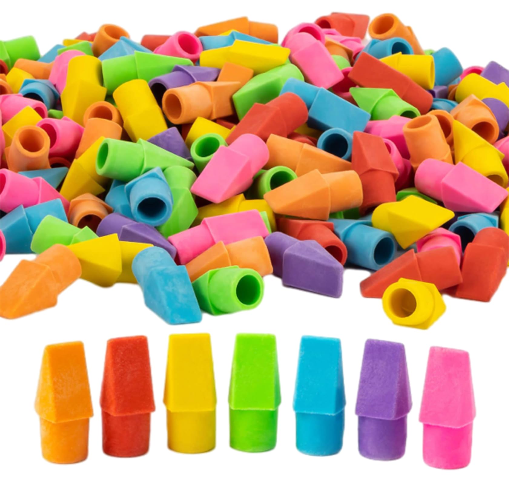Duomama Pencil Top Erasers - 100 Pack Assorted Color Cap Erasers for School, Office, and Home Use - Latex-Free Toppers for Teachers and Students - Durable Pencil Eraser Caps