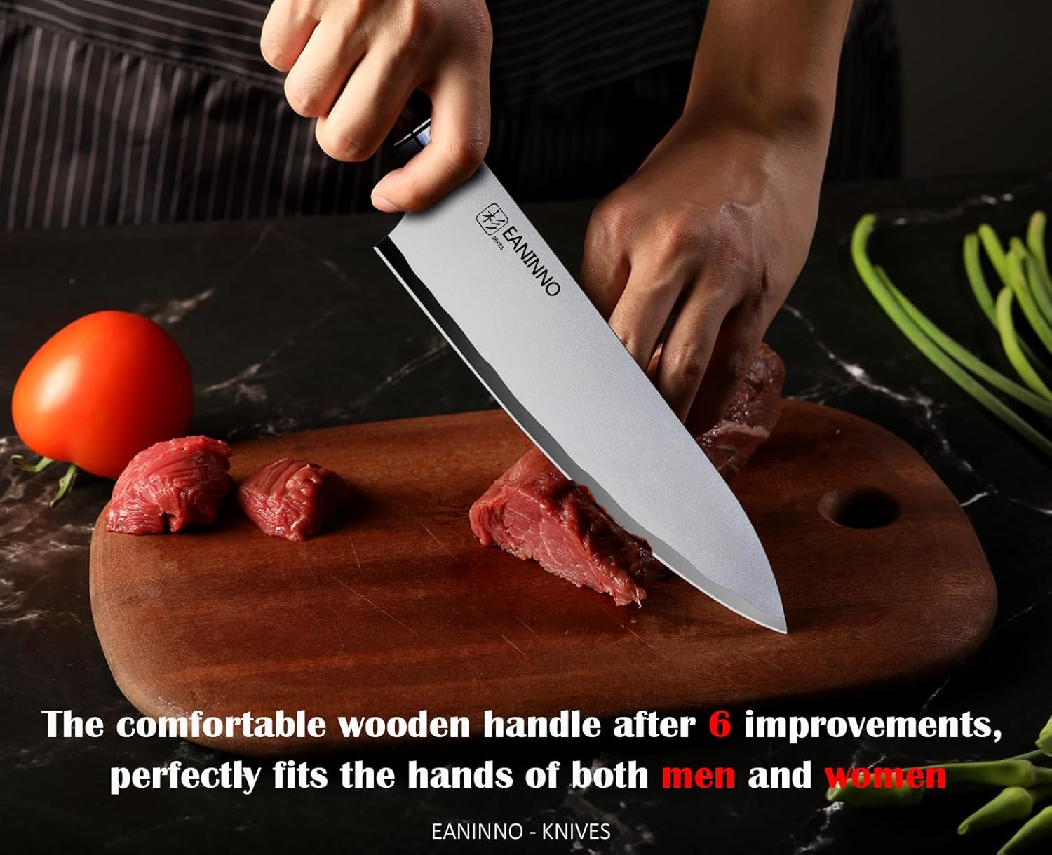 Chef Knife Japanese 8 inch Kitchen Knife Sharp High Carbon Stainless Steel Professional for Cutting Meat Vegetable with Ergonomic Wood Handle