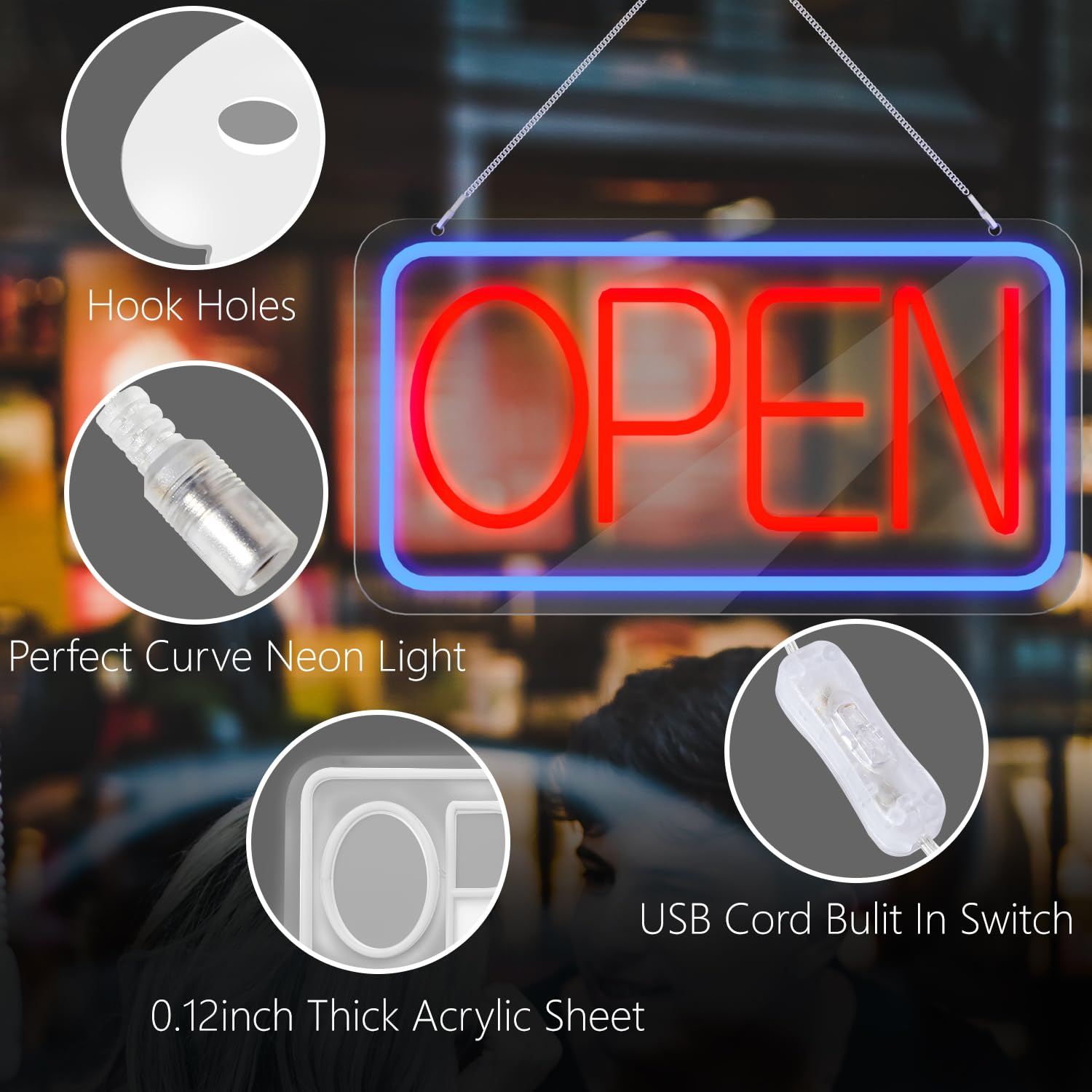 Amazon.co.jp: OPEN看板 LED OPEN SIGN 喫茶店 レストラン BAR バー