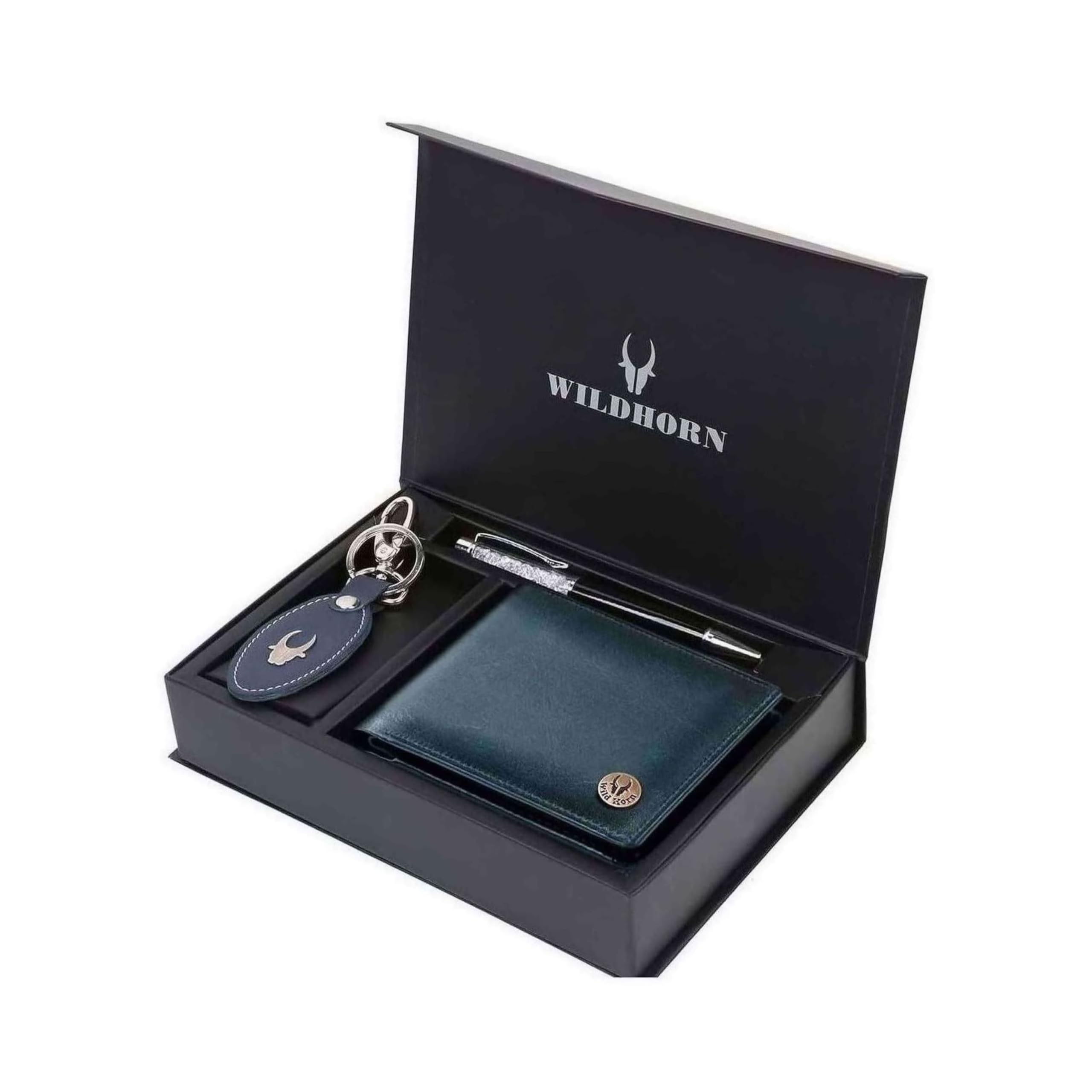 Leather Wallet, Keychain & Pen Combo I Gift Hamper for Men (Blue Crunch)-image-11