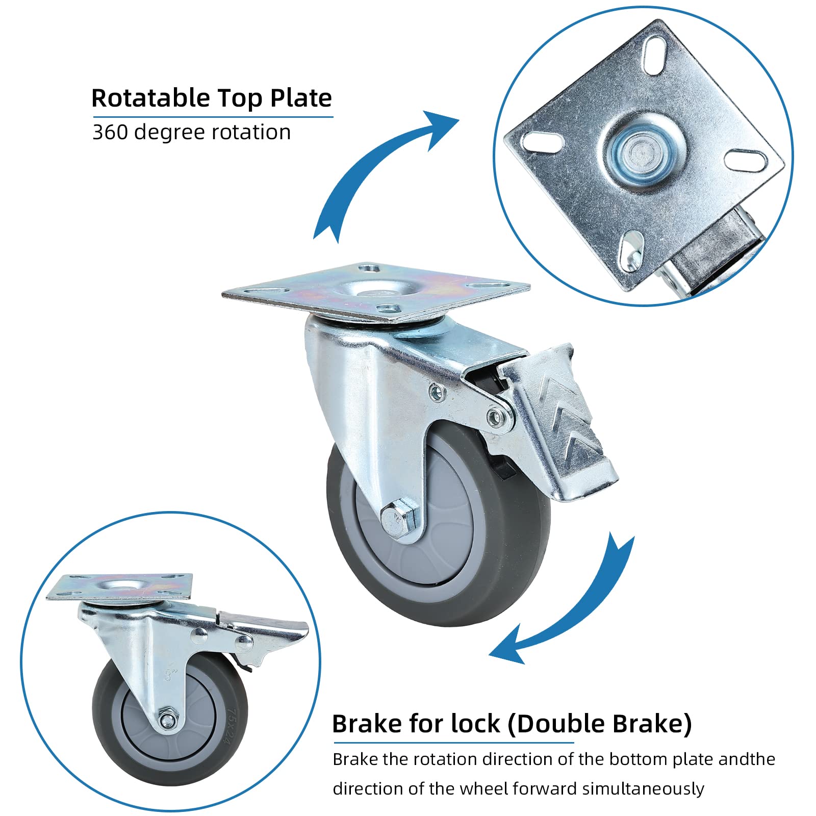 3 Inch Swivel Caster Wheels Set of 4 Heavy Duty Swivel Plate Casters