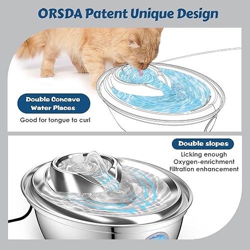 Miniatura 2 de ORSDA Fuente de agua para gatos de acero inoxidable, fuentes para gatos para beber, dispensador automático de agua para mascotas de 67 oz2 litros