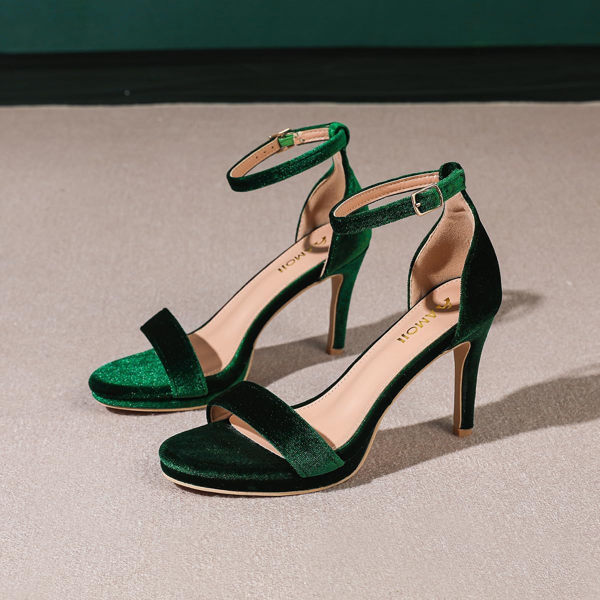 Amoji Women 4 Inch Wide Width Heels Strappy Heels Dress Shoes Heels Sandals 324 VelvetGreen 8.5 women - Image 5