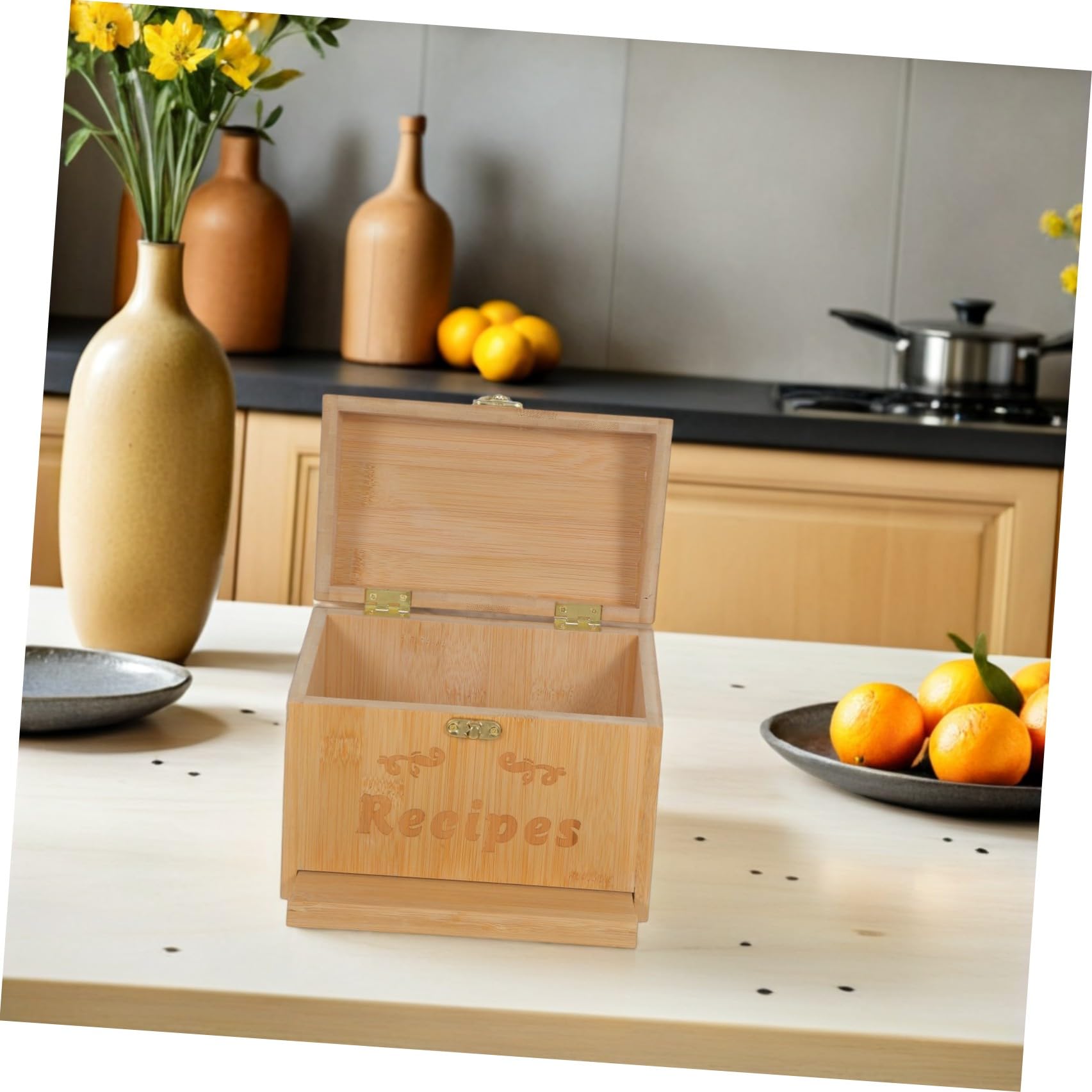 GALPADA Supporto per Ricette in Legno Accessorio da Cucina e Supporto per Cellulare con Scomparti per Schede Funzionale e Resistente