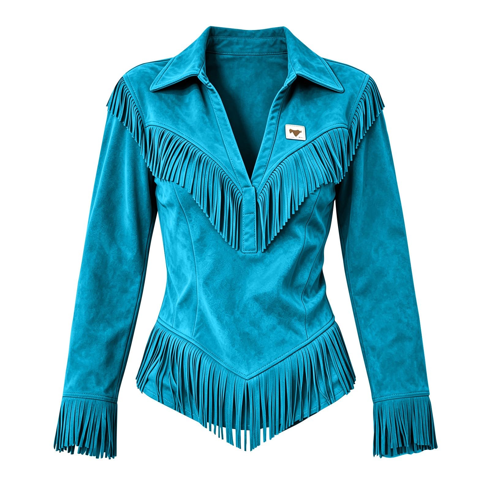 Chemise rétro western pour femme en daim avec franges