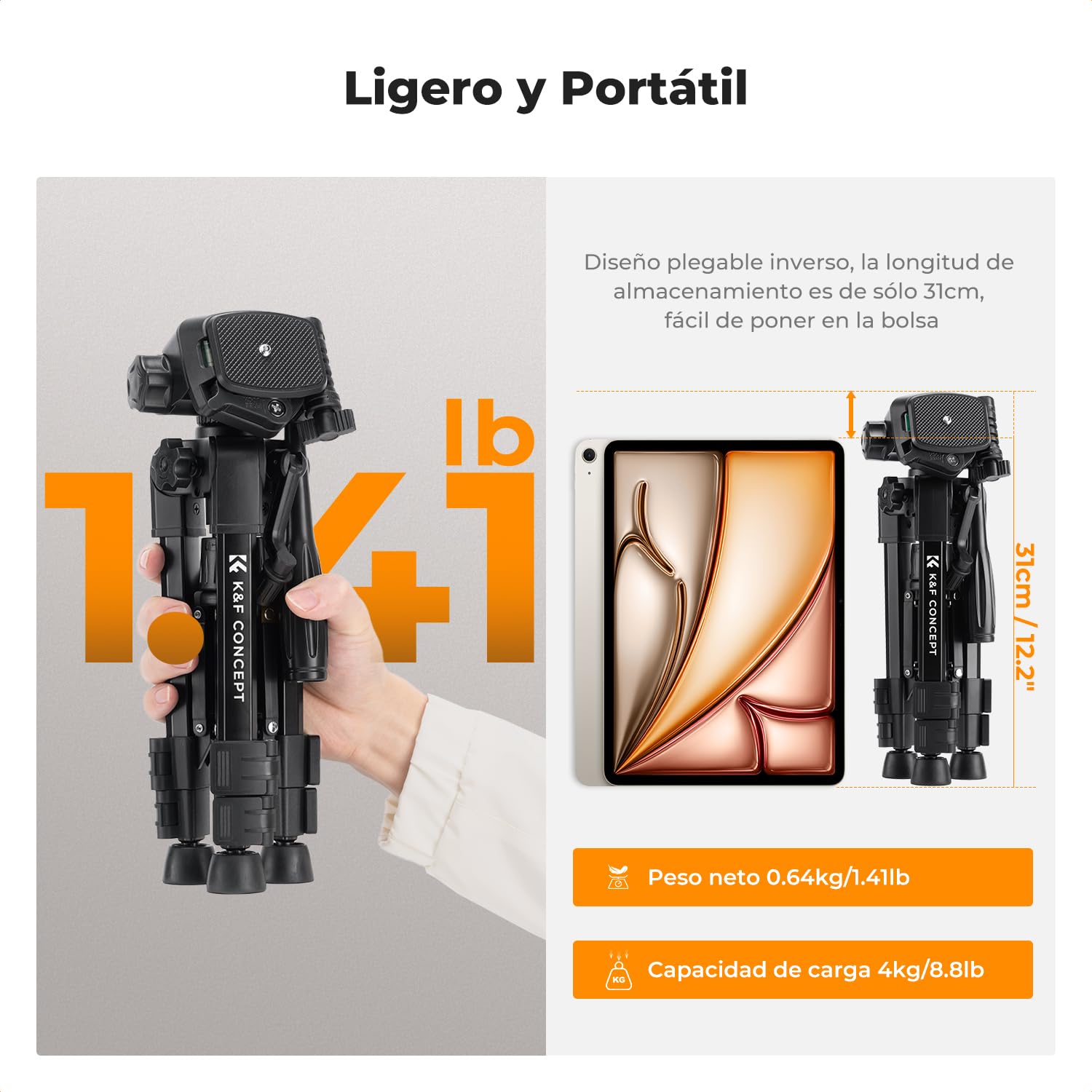 K&F CONCEPT Mini Trípode Mesa para Cámara, S233A0 Trípode de Aluminio 64cm con Control Remoto Pequeño y Portátil para Cámaras DSLR, Videocámaras, Teléfonos, Proyectores y Telescopios