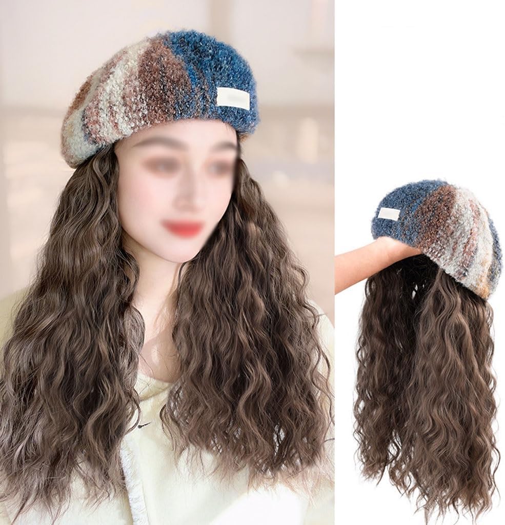 EARSHOT Wig Cap Women's Wig Cap, Wavy Curly Wig Cap, Long Curly Wig Cap, Suitable for Daily Theme Parties, Concerts, Dates Headband Wig Human Hair (Color : 01)