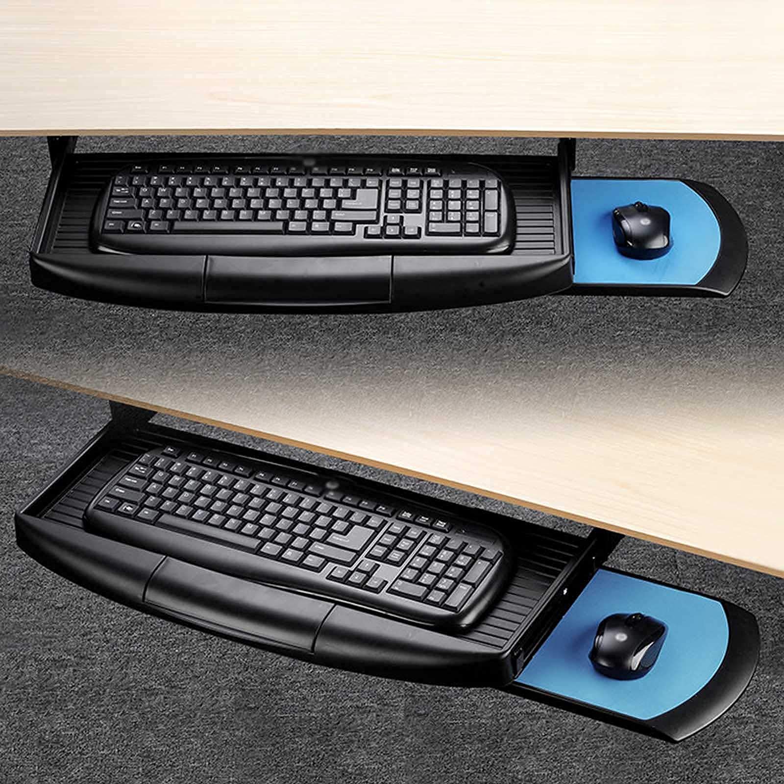 Under Desk Ergonomic Keyboard Drawer Sliding Computer Keyboard Tray Office Supplies Holder Computer Keyboard Drawer Easy to Install (B (D|black)