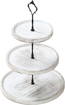 Wooden Cupcake Stand 3 Tiers, Rustic, 50 Cupcakes, Round Tiered Dessert Display, Wedding/Birthday Party, White