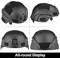 Vista 2 de Casco y máscara de Airsoft, máscara de cara completa con gafas desmontables, casco negro de paintball con soporte NVG y riel lateral, equipo táctico